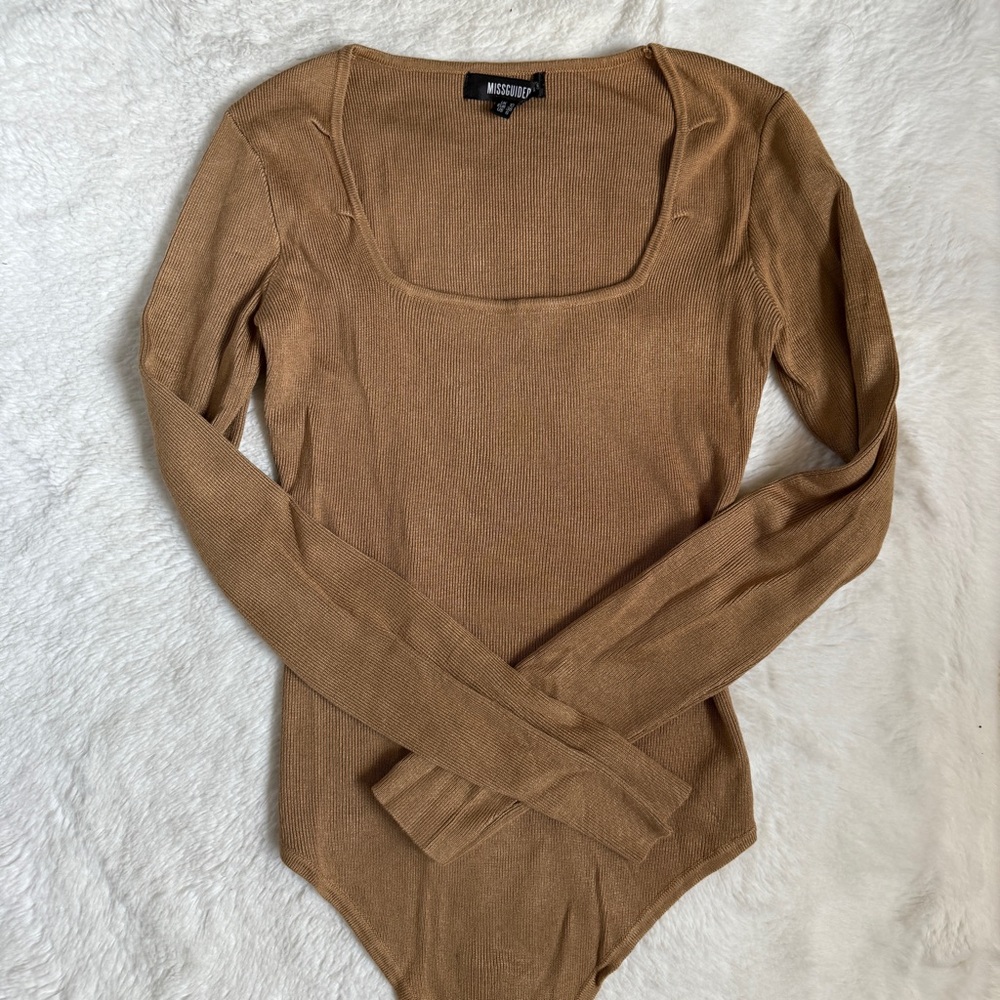 Missguided Knit Bodysuit (Camel / Beige)